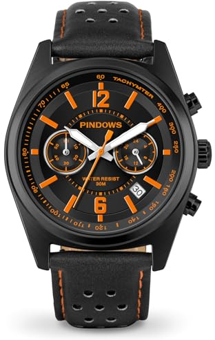 PINDOWS Herren-Armbanduhr, wasserdicht, modisch, geschäftlich, lässig, Multifunktions-Chronograph, Quarz-Herrenuhr mit Kalender, Nylonband