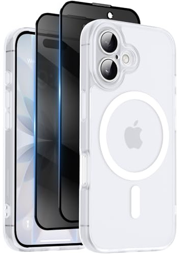 HeIssitot for iPhone 17 Case, Privacy Screen Protectors X2, White | Compatible with MagSafe, Camera Protection, 15FT Military Drop Protection, Translucent Matte Shockproof Phone Cover