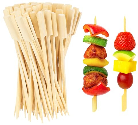 100pc Bamboo Paddle Skewers - Biodegradable Wooden Sticks for Burger Stacks, Vegetables, Fruit, Sweets, Skewers for BBQ, Ovens and Air Fryers, Appetisers and Platters (100pk - 15cm)