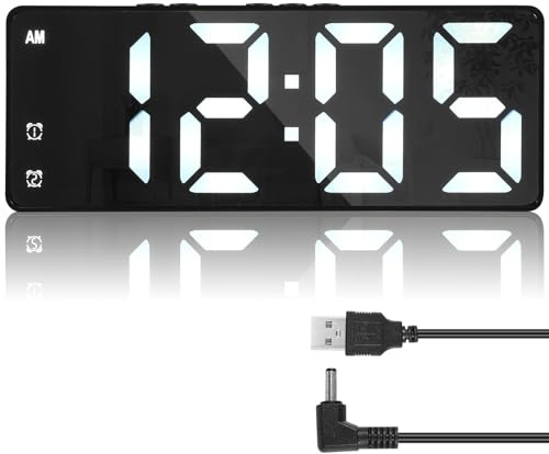 Digital Alarm Clock with Big LCD Digit Display Dual Alarms 12/24H Display 3 Adjustable Brightness Voice Control Snooze Function USB/Battery Operated Desk Clock for Bedroom Home Office Travel