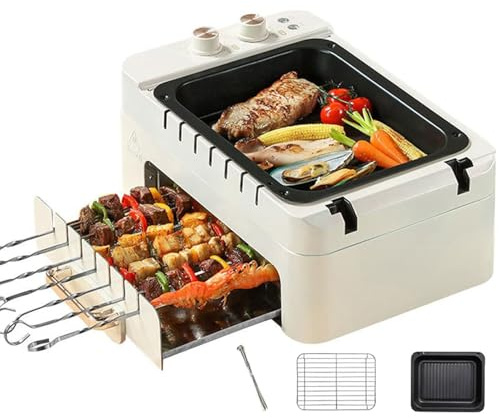 Parrilla eléctrica para barbacoa, máquina automática para hacer brochetas giratorias con control de 3 velocidades, diseño de doble capa, rotación de 360°, fácil de limpiar.