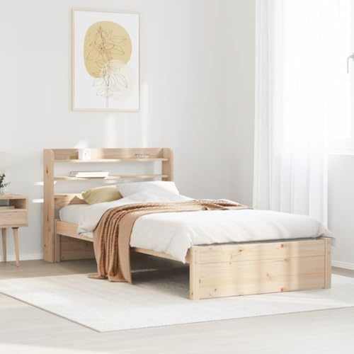 Ziaphsol Bettgestell Kiefer Massivholz 90x200 cm, Plattformbett mit Kopfteil Ablagen, Schlafzimmer Möbel, Robustes Holzbett Modernes Design