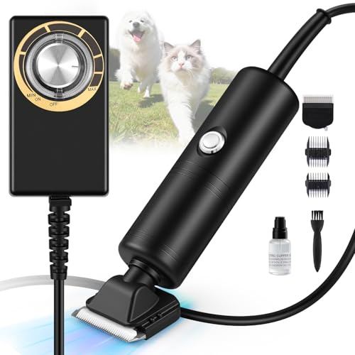 Moongiantgo Tosatrice per Cani Professionale da 300W, Controllo della Velocità 2000-6000RPM, Lame in Ceramica Rimovibili, Rasoio per Cani con 1 Lama Extra & 2 Pettini (Nero)