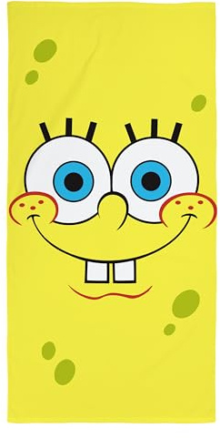 Spongebob Offiziell Lizenziertes Kinderhandtuch | Superweiches Gefühl, Design „Squared“ mit Spongebob, Patrick, Thaddäus & Mr. Krabs | Perfekt für Zuhause, Bad, Strand & Schwimmbad | 70 × 140 cm