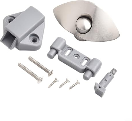 Yhenlovtt Verrou demi-lune pour armoire de camping-car, 14 à 16 mm, bouton poussoir pour caravane, yacht, bateau, remorque, porte d'armoire, poignée en alliage de zinc, gris (brossé)