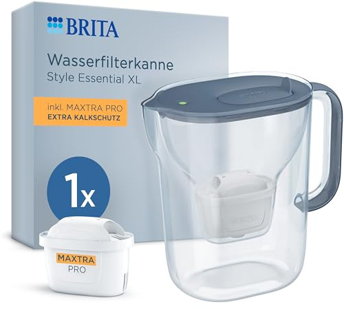 BRITA Jarra filtrante Style Essential XL (3.6L) incl. 1x MAXTRA PRO EXPERTO EN CAL | Compatible con la puerta del frigorífico, con indicador LED, filtra impurezas y metales