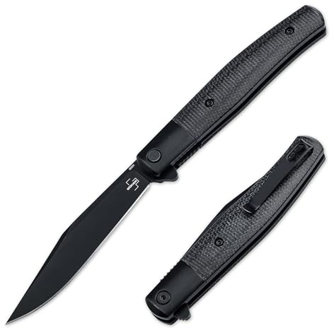BÖKER PLUS® Modern Stockman Taschenmesser - schlankes Gentleman EDC Klappmesser mit Micarta Griff & Nitro-V Stahl Klinge - klassisches Einhand Farmermesser mit Flipper & Clip für Alltag & Outdoor