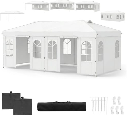 GOPLUS Tonnelle de Jardin Exterieur 3x6M, Pop-Up avec 6 Parois Amovibles | Barnum Pliant Imperméable, Pavillon Chapiteau avec 3 Hauteur Réglable, Protection Solaire et Anti-UV pour Mariage Marché Fête