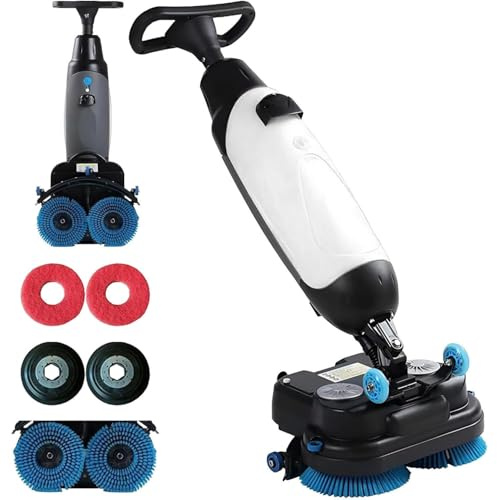 Autolaveuse électrique pour sols domestiques et commerciaux, légère, largeur de nettoyage de 43 cm, double brosse rotative à 360°, capacité de 1200 m²/h, blanche