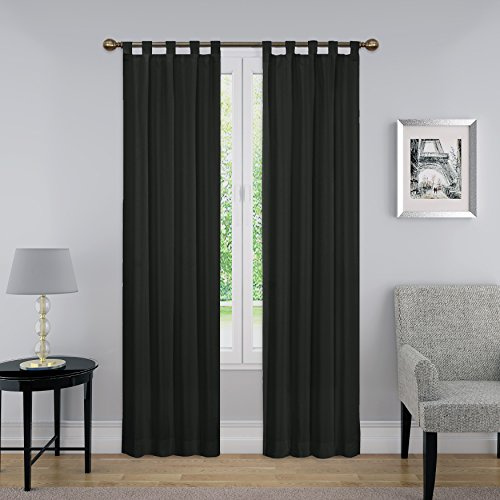 PAIRS TO GO Montana Modern Decorative Tab Top Window Curtains for Bedroom or Living Room (2 Panels), 30 x 84, Black