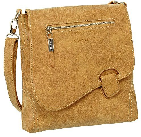 Ledershop24 Geschenkset - Handtasche Schultertasche Umhängetasche Wildleder-Imitat Used Look mit Riegelverschluss Farbe cognac