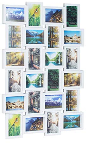 Relaxdays 10021954_49 Cornice Portafoto Multipla, 24 Fotografie da Parete HxL 59 x 68, Verticale & Orizzontale, Porta-Foto, Bianco, Plastica e MDF, 86x59x2.5 cm