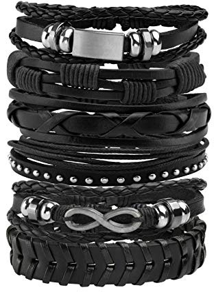 Milakoo Lot de 6 bracelets en cuir tressé pour homme femme Bracelet manchette tissé réglable