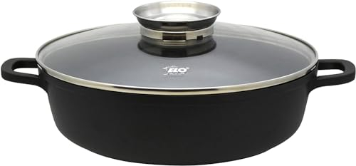 ELO Servierpfanne 24 cm Aluguss mit Glasdeckel – Hochwertige Antihaft Pfanne PFAS frei – Beschichtete Bratpfanne Induktion mit Glasdeckel & Aromaknopf