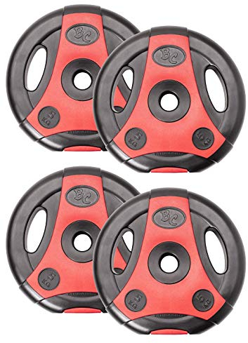 Bad Company K-Grip Hantelscheiben mit Griffen I Kunststoff ummantelte Gewichte 30/31 mm I 4 x 5 kg (schwarz/rot)