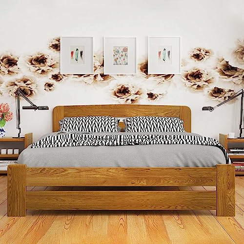 Nodax King Size Bed Frame – European Size Pine Wooden Bed Frame for Adults, F1 Easy Assemble Bed with Sturdy Slats & Extra Four Supportive Legs, Comfortable Bedroom Furniture | 160cm x 200cm (Oak)