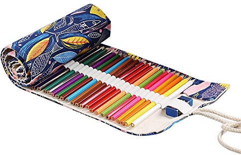 Wankd 72 Slots Bleistift Wrap,Tragbar Stifterolle Bleistifthalter Reise Stiftehalter Buntstifte Federmäppchen Bunter Fisch Roll-up Mäppchen Tasche Organizer