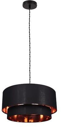 LEDKIA Pendelleuchte Leinen Reflect Duo Schwarz | Elegantes Design | Verstellbare Länge | E27 Fassung | Vielseitige Raumbeleuchtung