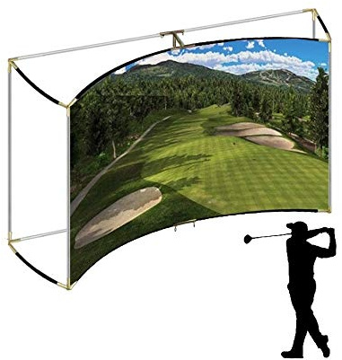 Golf Self-Standing Curved Frame Corner 25mm with Projection Impact Screen and Golf Archery Net Package for Home Indoor (Curved Frame with 300 x 200 cm Screen and Net)