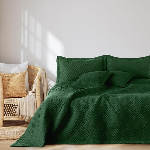 AmeliaHome Tagesdecke 170x270 cm Bettüberwürf zweiseitig Ultrasonic Ophelia | Steppung Polyester Dunkelgrün
