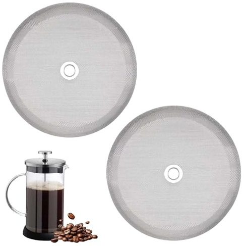 2PCS French Press Cafetiere Coffee Filter Mesh, Replacement Stainless Steel Reusable Mesh Filters Screen 4 Inch for 8 Cup/ 34 OZ/ 1000 ml Coffee Tea Makers Y3FYHLW