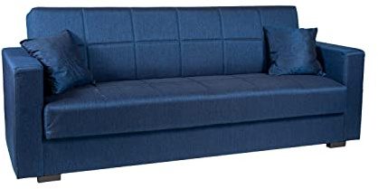 Arredo Stock Divano letto in tessuto blu con cassettone contenitore e cuscini (3 posti)