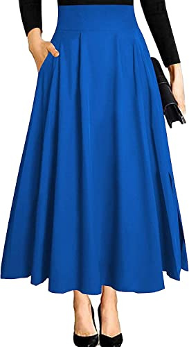 Ranphee Gonna Lunga Donna Elegante Vita Alta Spacco Laterale con Tasca Maxi Blu Brillante XL
