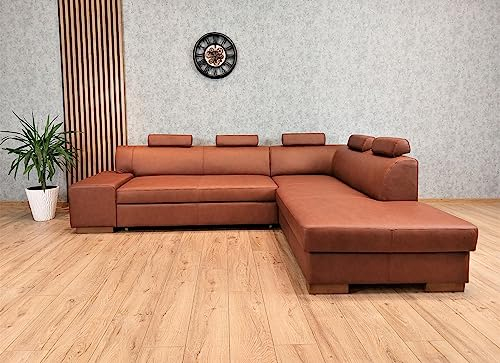 Quattro Meble Echtleder Ecksofa London II 5z 275 x 220 Sofa Couch mit Bettfunktion, Bettkasten und Kopfstützen Echt Leder Eck Couch Leder