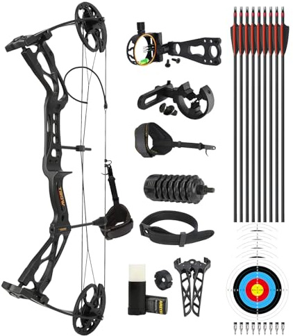 Bogenschießen CompoundBogen Set, Jagd und Zielen, 0–70 lbs verstellbar, IBO 325 FPS, Erwachsene Bogen, Bogenschießen Jagdbogen