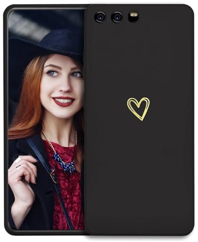 POUHYE Handyhülle für Huawei P10 Hülle, Soft Silikon Case mit Herz, Kameraschutz und Bildschirmschutz, Ultra Dünn Stoßfest Anti-Rutsch Schutzhülle für Huawei P10 Schwarz