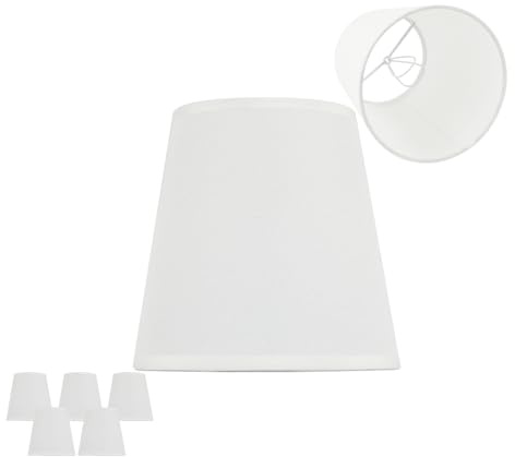 5 Pack White Chandelier Shades, 4 Top x 6 Bottom x 6 High Barrel Lamp Shade, 4.0x6.0x6.0 Inch Linen Fabric, Perfect Fit for 5-Light Pendant Light Wall Sconce, Clip On Bulb E12 Socket(Large Size)