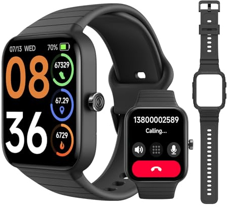 SKG Smart Watch per donne e uomini (rispondere/effettuare chiamate), Alexa integrato, cinturino nero extra, smartwatch IP68 per iPhone Android, oltre 100 sport da 1,8 pollici, fitness tracker con