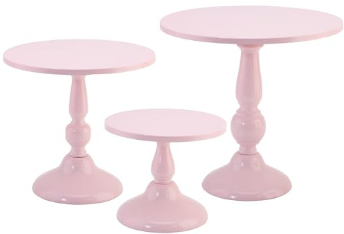 QENUIITEA - Juego de 3 soportes redondos de metal rosa para tartas, postres, pizzas, 8, 10 y 12 pulgadas, decoración para bodas, celebraciones, fiestas, cumpleaños, baby shower