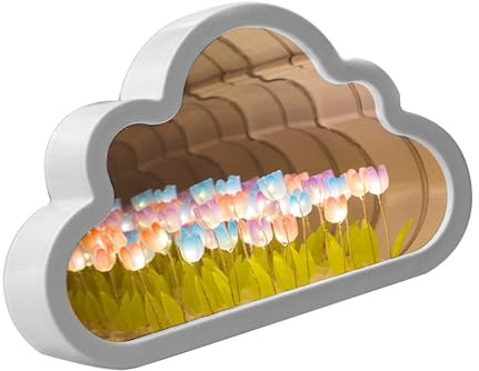 luolety Tulip Cloud Led Mirror Lamp, 20 Flower Cloud Lamp Mirror Night Light Tulip Table Lamp Handmade Light Decoration Ornament for Bedroom, Couple Friends (Colorful)