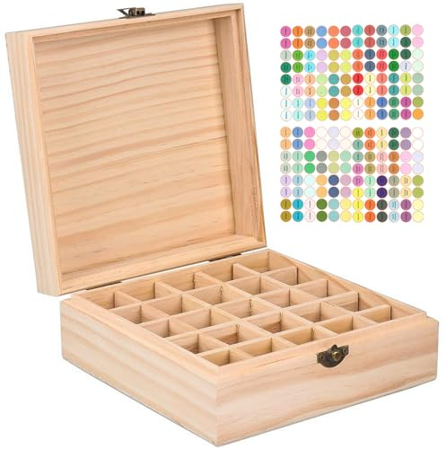WishesMar 25 Löcher Aufbewahrungs-box Ätherische Öle aus Holz - Holzkiste Bietet Platz für 5 10 15 ml Ätherisches Öle Flaschen - Tragbar Organisator Holzbox für Duftöle Ausstellung, Lagerung