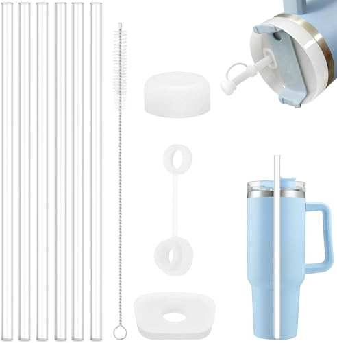 CHRI 6 STK Strohhalm für Stanley Cup, Strohhalme Zubehör | für Stanley Cup 30/40oz Accessories (31cm, Umweltfreundlicher Kunststoff, Transparent, mit Reinigungsbürste)