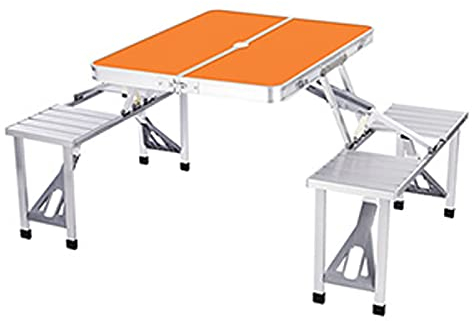 KGDJBGSE Tragbarer Campingtisch und Stühle, klappbarer Aluminium-Picknicktisch mit 4 Sitzplätzen, Regenschirm-Loch-Stühle-Set für Reisen, Camping, Outdoor, Faltbarer Campingtisch, C
