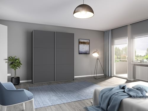 Schwebetürenschrank >Aurelia< in grau metallic - 175x210x59 (BxHxT)