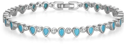 KnSam 925 Armband Damen, Tennis Kette mit Türkis Armreifen Freundschaftsarmbänder Sterling 925 Silber, Armbänder Damen Silber/Gold, 16.5-19CM