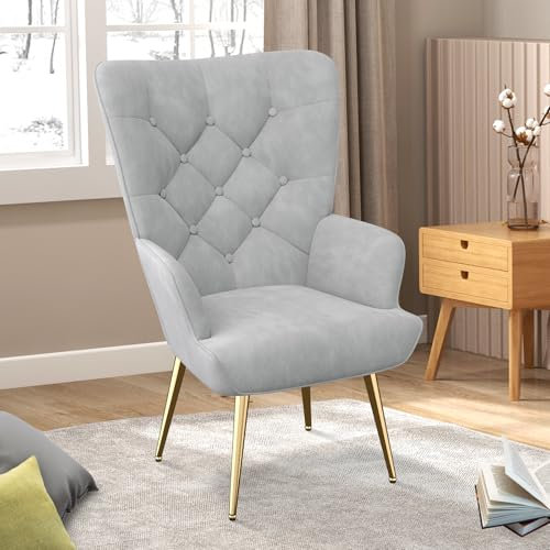 Hawthyhome eleganter Sessel polsterstuhl Ohnzimmer Sessel Schminktisch Stuhl mit Metall Beinen Sessel fürs Wohnzimmer/SchlafzimmerBis 150 KG belastbar Graue