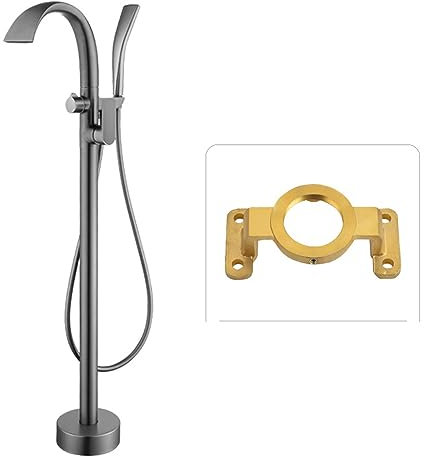 Moderne graue, freistehende Wasserfall-Badewannenarmaturen mit Dusche, 360° schwenkbar, flacher Auslauf, stilvolle Badezimmerarmaturen