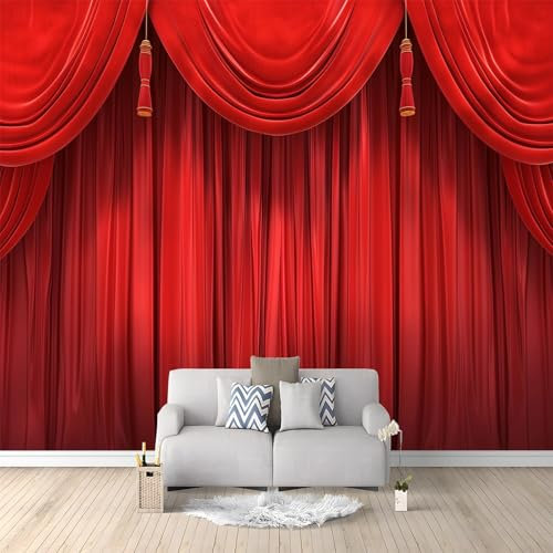 Fototapete Roter Theatervorhang 200x140 cm 3D Vliestapete Wandbild, Mustertapete Moderne Wandtapete, Wohnzimmer Schlafzimmer Kinderzimmer Büro Flur Wanddeko