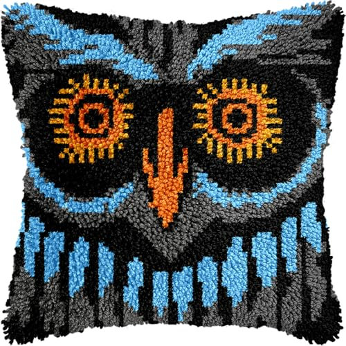 Kitquiver Diy Knüpfkissen Mit Vordruck Eulen-Tierkissen, Kissenvorderseite, Klobiges Kreuzstichset, Stickpackung, Nadelspitze, Kissenset Für Heimdekoration 17x17in