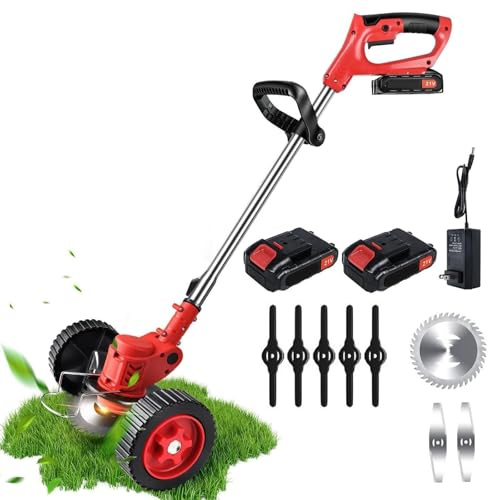 Decespugliatore elettrico senza fili, leggero con 3 tipi di lame e ruote rimovibili, ricaricabile, strumento per il prato e il giardino