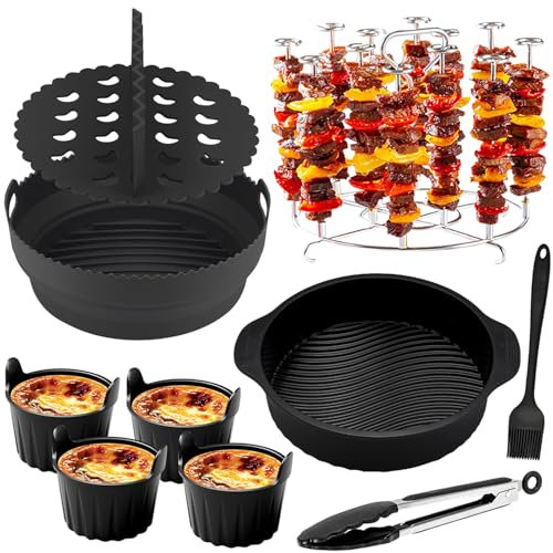 Puosike Airfryer Zubehör für Ninja Airfryer 5,2-6,2L AF150EU AF160EU AF180EU, Heißluftfritteuse Zubehör Einschließlich Silikonform mit Trennwänden Grillrost Pizzapfanne