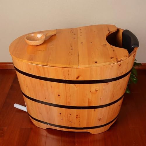 ZCBYBT Solid Wood Deep Soaking Tub Free Standing Wooden Bathtub Compact Soaker Lit for Small Bathroom