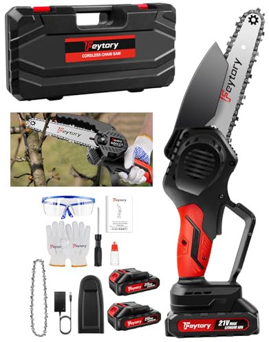 6 Zoll Mini Kettensäge Mit 2 Akku 1500mAh, Portable Einhand Kettensäge 21V Akku Motorsäge Elektrisch Kettensäge Mini Kettensäge Für Gartenscheren Astschere Holzschneidenz