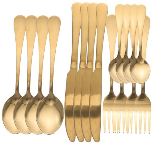 MOLUCKFU 1ensemble Couverts Acier Inoxydable Doré Pour Steak Ustensiles De Table Élégants Pour Dîners Fêtes Et Événements Couteaux Fourchettes Et Cuillères Métal Pour Usage