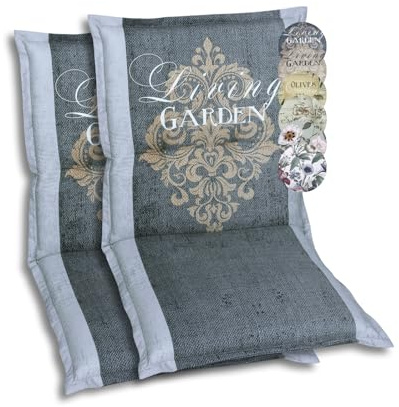 GO-DE Textil Bequeme und attraktive Polsterauflagen für Niederlehner-Gartenstühle (2er-Set, Wappen Living Garden anthrazit, Niederlehner)