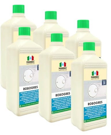 MARBEC ROBOGRES 1LTx6PZ Detergente concentrado de baja espuma para la limpieza de suelos de gres porcelánico con robots fregasuelos. Limpia en profundidad y seca rápidamente.